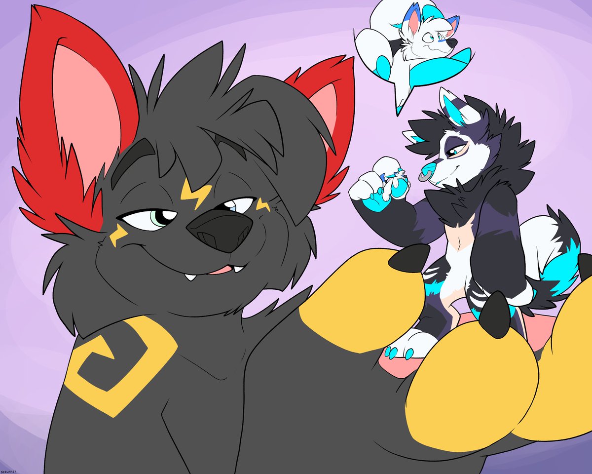 Marks_Barks's tweet photo. Big thanks to @ScruffKerfluff for the amazing piece for two great friends @Boltie_ and @vsabertoothv sometimes being at the bottom of the food chain aint so bad https://t.co/vlTHaHvvBY