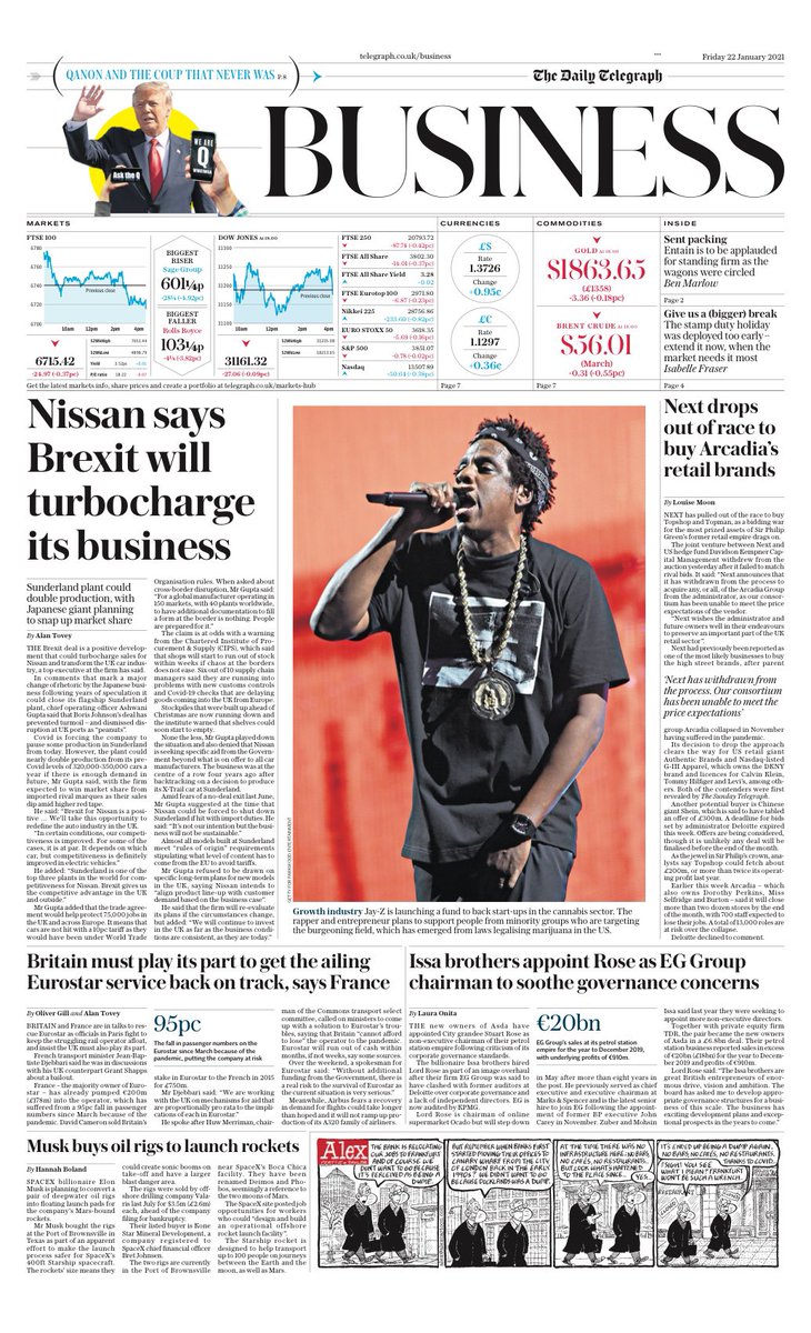 hendopolis's tweet photo. TELEGRAPH BUSINESS: ⁦@Nissan⁩ says Brexit will turbocharge it’s business #TomorrowsPapersToday https://t.co/LzXI8WEV70