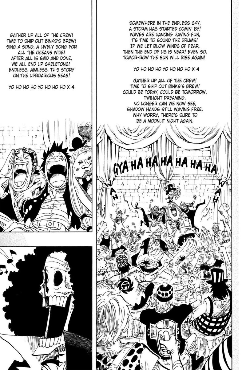 Même Brook qui pouvait être considéré comme un doublon de Zoro de part l’utilisation de son épée au combat s’est rapidement démarqué de lui au niveau de son background, de son design, de sa personnalité ainsi que des capacités de son FDD post-ellipse.