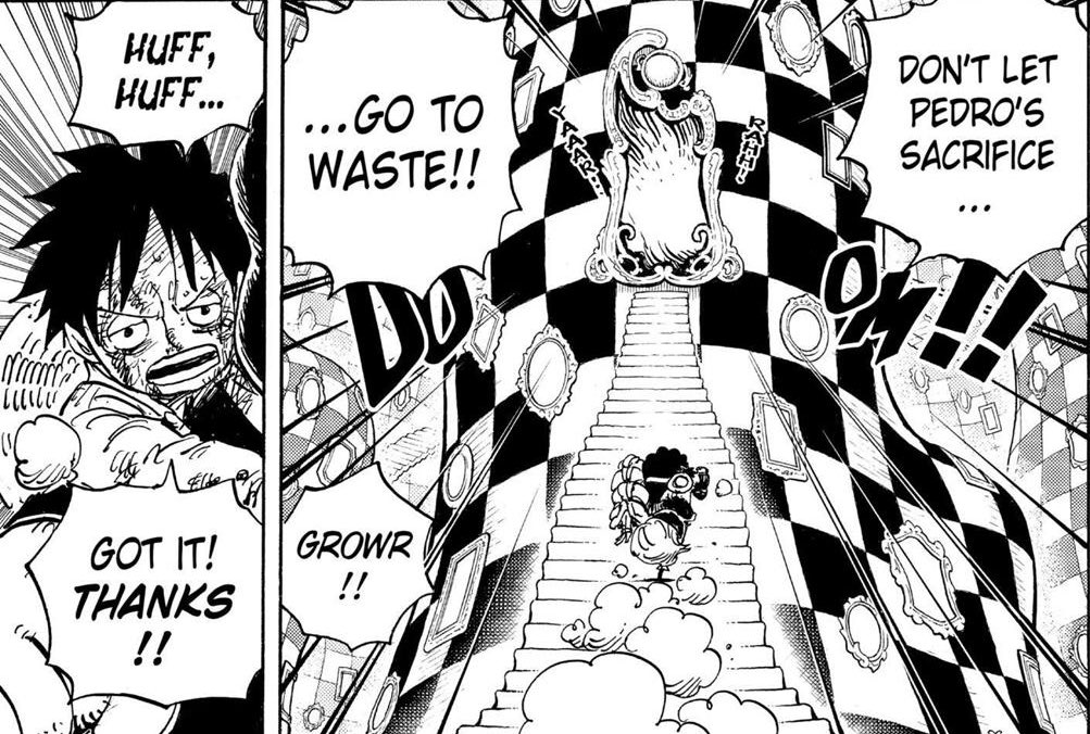 ...les mugi à WCI pour sauver Sanji.Et suite à la mort de Pedro, nous avons pu voir qu’en plus de Carrot, Pekoms aussi a renié son appartenance à l’équipage de Big Mom pour aider Luffy, l’homme pour qui Pedro a donné sa vie.