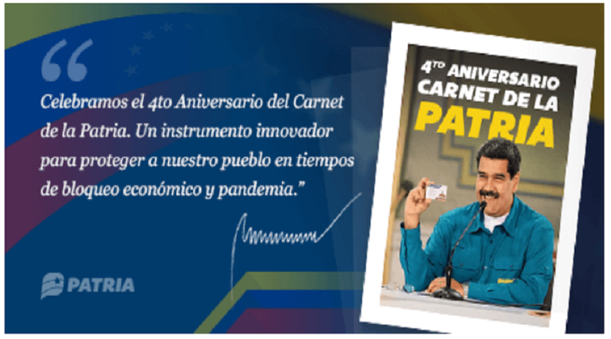 Inicia la entrega del Bono 4to Aniversario del Carnet de la Patria enviado por nuestro Pdte. <a href="/NicolasMaduro/">Nicolás Maduro</a> a través de la Plataforma Patria. La entrega tendrá lugar entre los días #21Ene al #31Ene. <a href="/CarnetDLaPatria/">Carnet de la patria</a> 

#VenezuelaUnidaYEnPaz