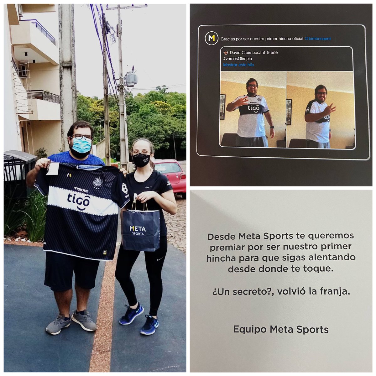 bimbocant's tweet photo. Gracias @metasportspy por la sorpresa y el hermoso regalo !! 
Volvió la franja 🖤🤍🖤 
#OlimpiaXMeta
@elClubOlimpia https://t.co/dbL8aePbRR