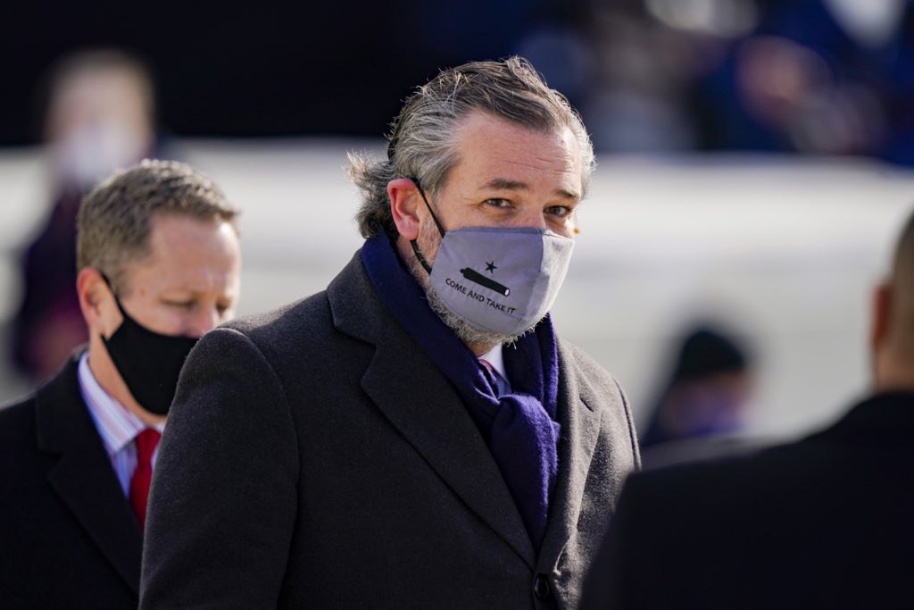 This is the mask <a href="/SenTedCruz/">Senator Ted Cruz</a> wore to the inauguration yesterday. Disgusting.