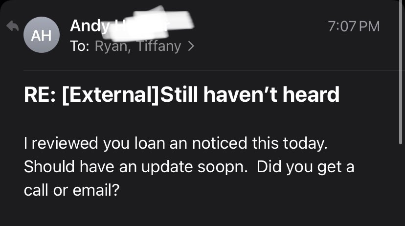 So we decided to use <a href="/SoFi/">SoFi</a> for our home refinance. This is the response I got after 3 emails and a 2 calls. Super professional.