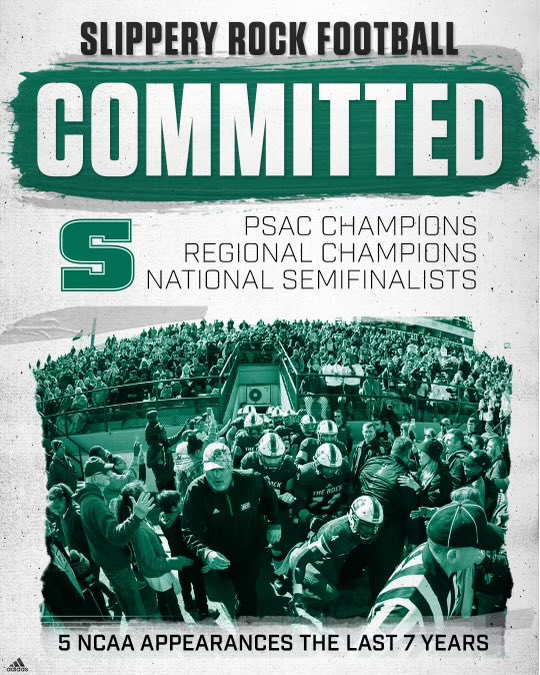 JacksonBoz2's tweet photo. After a great conversation with @lutzsru and @neugs1288 I will be committing to Slippery Rock University‼️ I want to thank my Family, my teammates, and all of my  coaches who have helped me along the way. #GoRock @SRURockFB @SportsByBLinder @PaFootballNews @HersheyFootball https://t.co/U8j9HcLLud