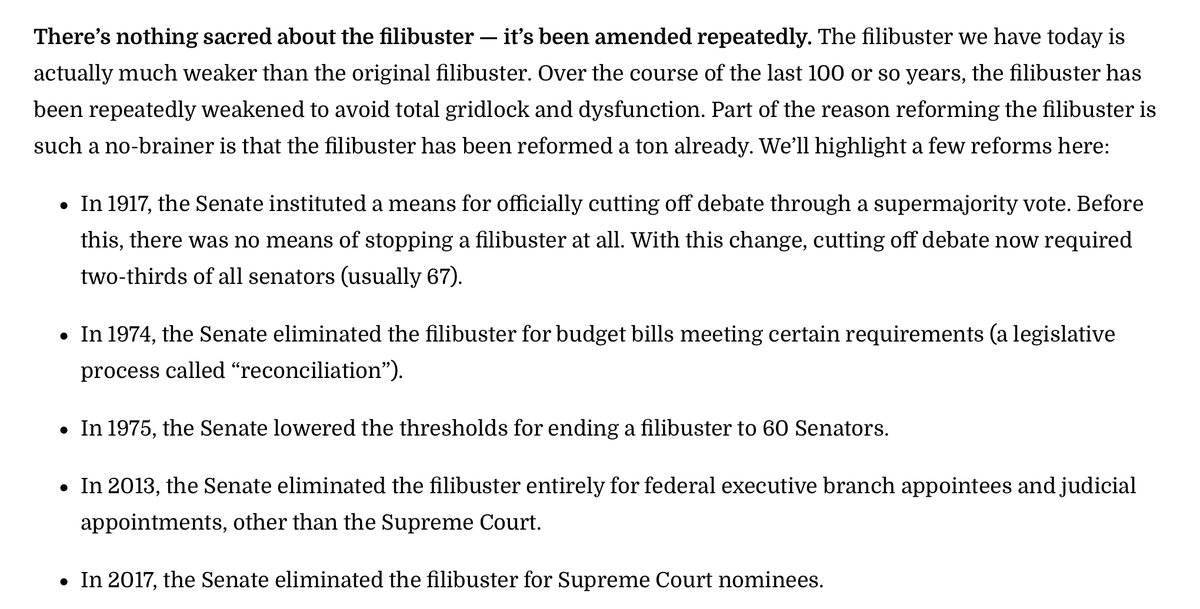 Eliminating the filibuster is not extreme.  @LeaderMcConnell already did it on his biggest priority (see: SCOTUS). And it's been amended lots of other times.