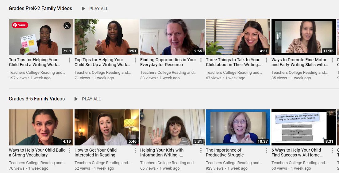 New on the @TCRWP Website: Free-Access Family Videos. In these 10-minute videos—Lucy and her TCRWP colleagues help parents and other caregivers support young people, pre-K to grade 9, with their reading and writing. 

bit.ly/2WEXQcY
