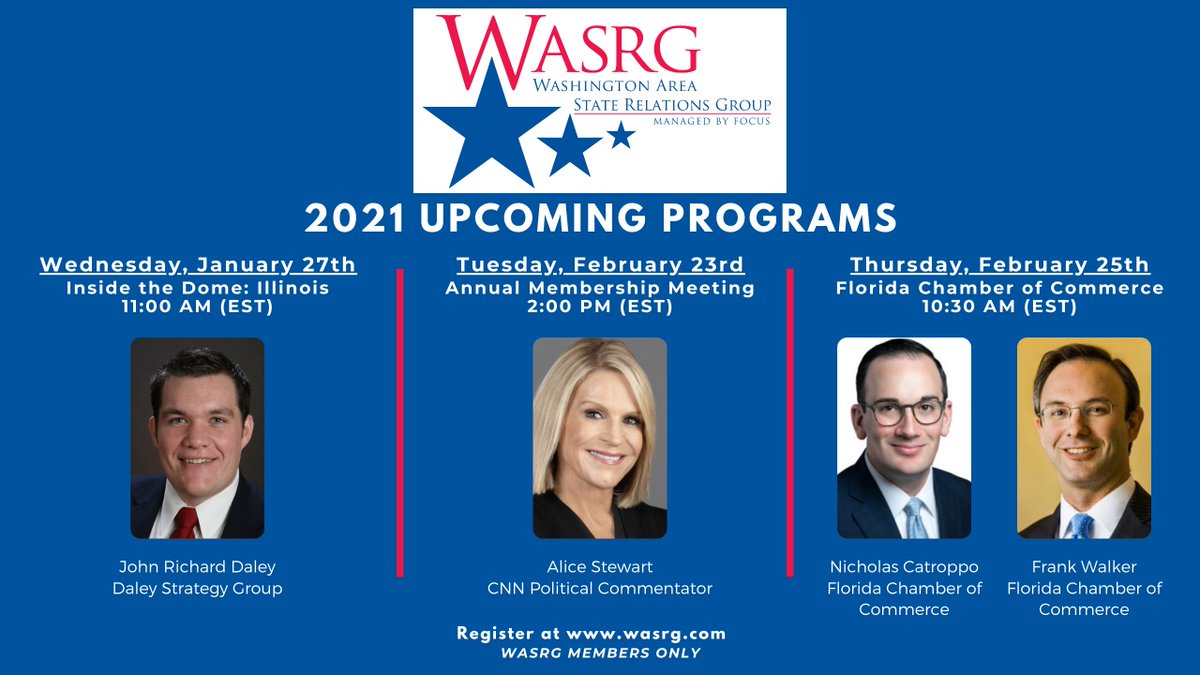 WASRG's tweet photo. We've got three great educational and networking events coming up! First up- "Inside the Dome: Illinois" on 1/27. See more details and register here: https://t.co/wdacwdVJBM #stategovernmentrelations #wasrg https://t.co/BEYhQmSIJ4