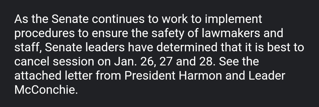 BlueRoomStream's tweet photo. #BREAKING: #Illinois Senate President @DonHarmonIL releases a statement on canceling upcoming session: https://t.co/nwlg44JPo0
