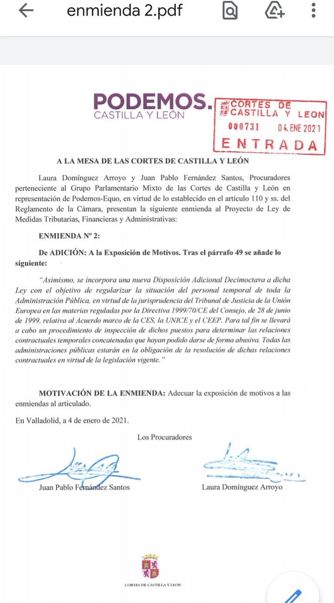 temporalescyl's tweet photo. @PODEMOS @PabloIglesias @PabloIglesias el apoyo a empleados públicos en Precariedad por estar en Abuso de contratación temporal, se demuestra apoyando su estabilidad, como lo han hecho @_PabloFdez_  y @LauraDom1 con dos Enmiendas en @jcyl que defienden Inspección/detección/reparación y Sanción @FijezaYA https://t.co/r2c3R8JqLD