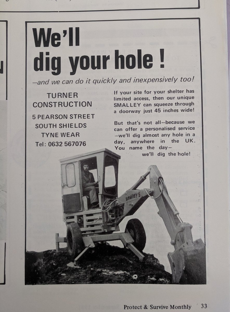 "We'll dig your hole!"It also carried classy ads for shelter builders.