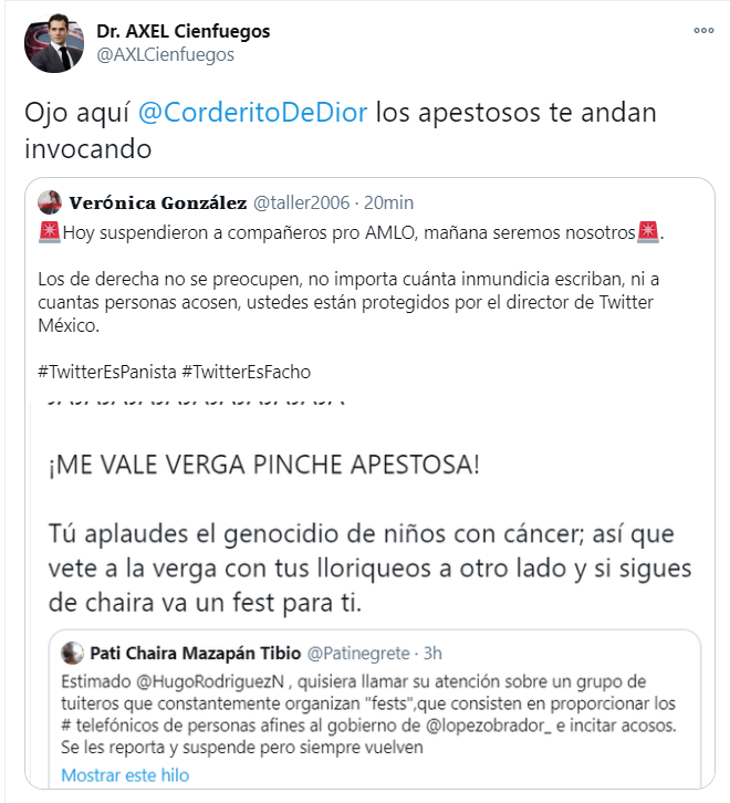 taller2006's tweet photo. Al parecer ya me pusieron a mí también en la mira.
Soy congruente y solidaria con mis compañeros suspendidos @Miriam_Junne @LOVREGA y @ElReyTuitero.
Mientras pueda seguiré pugnando por la NO CENSURA.

#TwitterEsPanista #TwitterEsFacho https://t.co/GMmW2DBSof