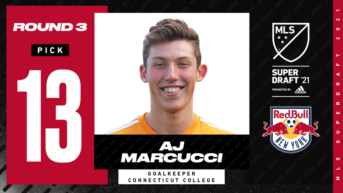 MLS's tweet photo. At #67 overall, @NewYorkRedBulls take goalkeeper AJ Marcucci of @CamelAthletics. #SuperDraft https://t.co/30PgemOQ61