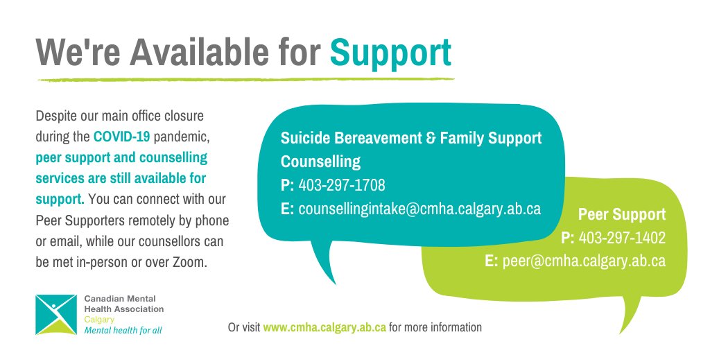 CMHACalgary's tweet photo. Looking for support? Connect with one of our #PeerSupport workers or #Counsellors today! For more information about the services we offer, please visit https://t.co/lHAydBKLWo! #MentalHealth #YYCSupport https://t.co/Go1sNsmnvr
