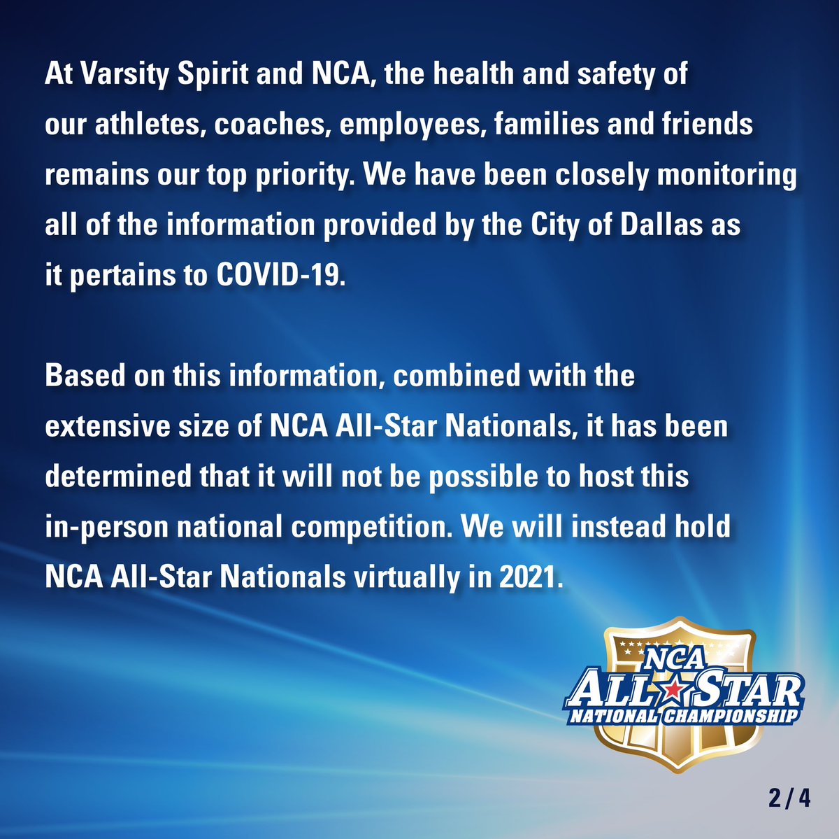 NCAupdates's tweet image. An important announcement regarding the 2021 NCA All-Star National Championship.