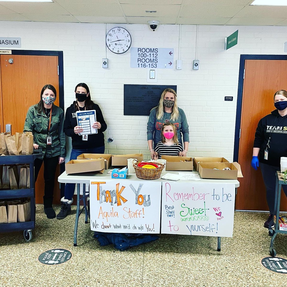 SlpSel's tweet photo. January Self-Care Kits • New Year’s Intentions &amp; Replenishment 🧡🖤 Thank you Aquila PTO for the delicious Yo-yo Donuts! 🍩 #selfcare #teamsel https://t.co/P7NNTOGd16