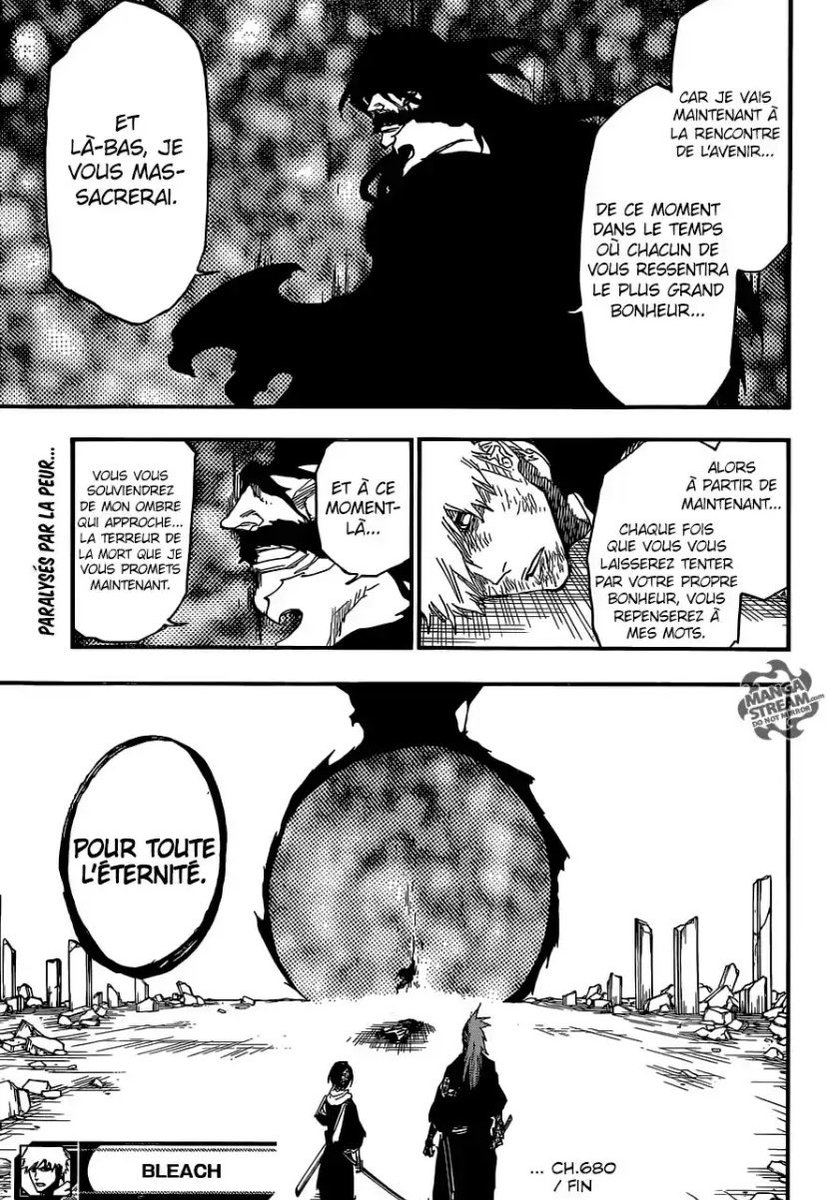 Le combat d’ichigo et Yhwach c’est soldé par une lourde défaite de Kurosaki contre le Roi des Quincy. après sa victoire Yhwach est descendu dans la Soul society en même moment où Rukia et Renji arrivèrent