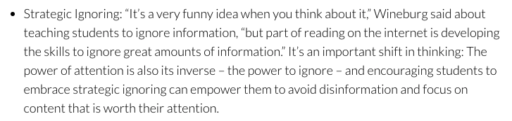 samwineburg's tweet photo. It's just as important to teach students how to ignore information on the Internet as it is to teach them how to read it. https://t.co/nPAONX9lKa https://t.co/l2DoOi8TIB