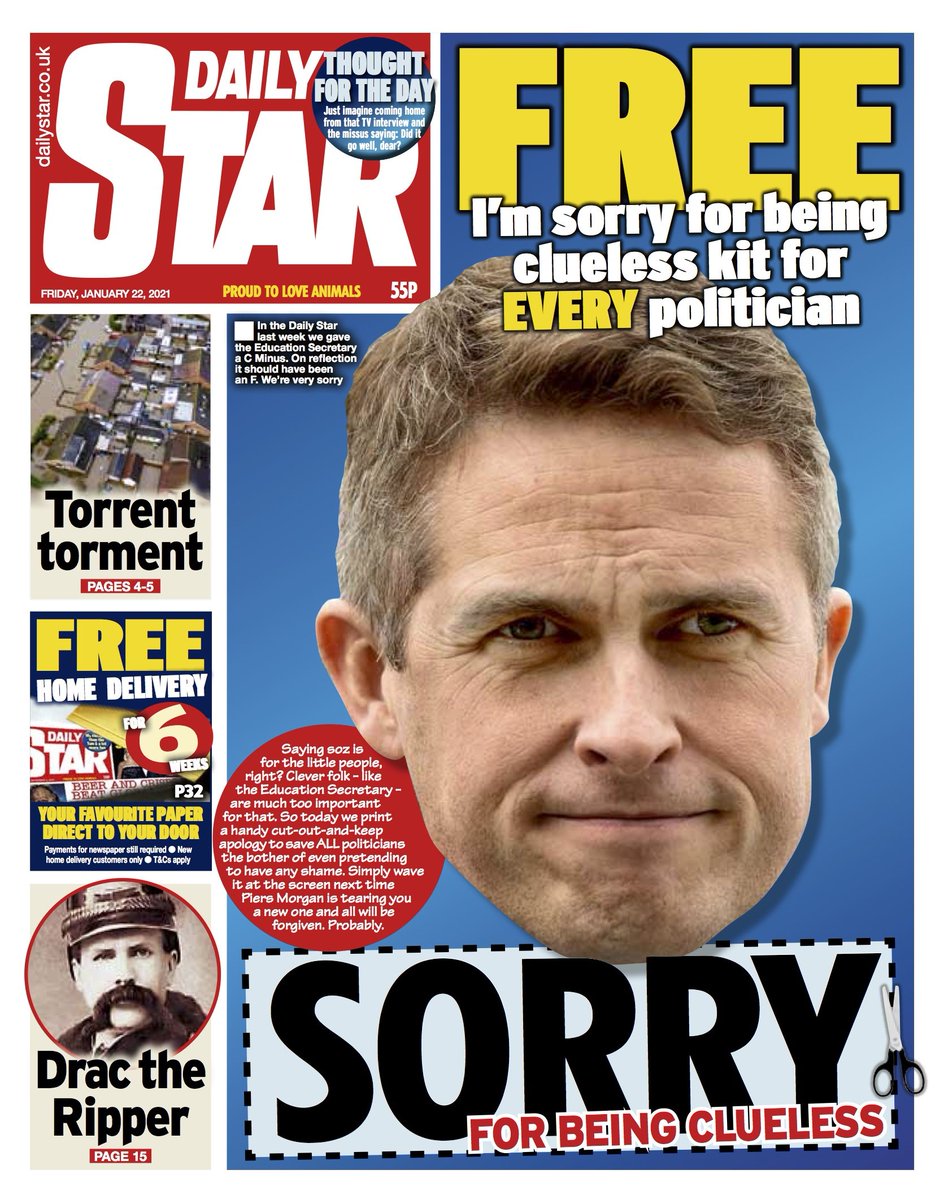 Extra: Only front pages to come from this effort are a) outright mocking b) picking up on tricky Covid schools issue. White paper etc universally ignored.It's a barometer of something...I think...if only I had some Media Studies... I might be able to understand what's going on.