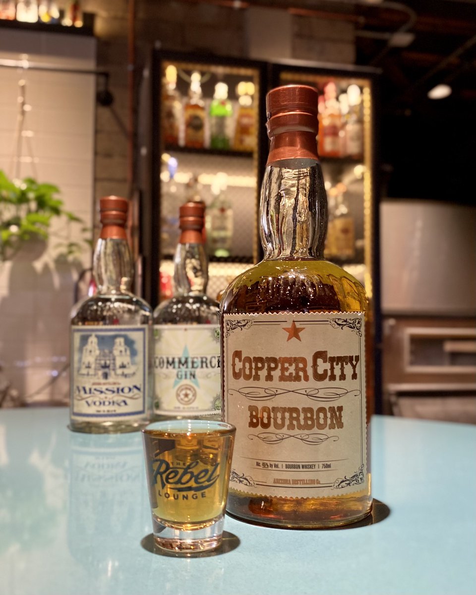 TheRebelPHX's tweet image. @AZDistilling makes some of the finest spirits this side of the Mississippi. 

We’re proud to serve their Mission Vodka, Copper City Bourbon &amp;amp; Commerce Gin 🥃

Thursday nights we have deals on all local drinks! $5 cocktails &amp;amp; $4 beers from local distilleries &amp;amp; breweries ⚡️