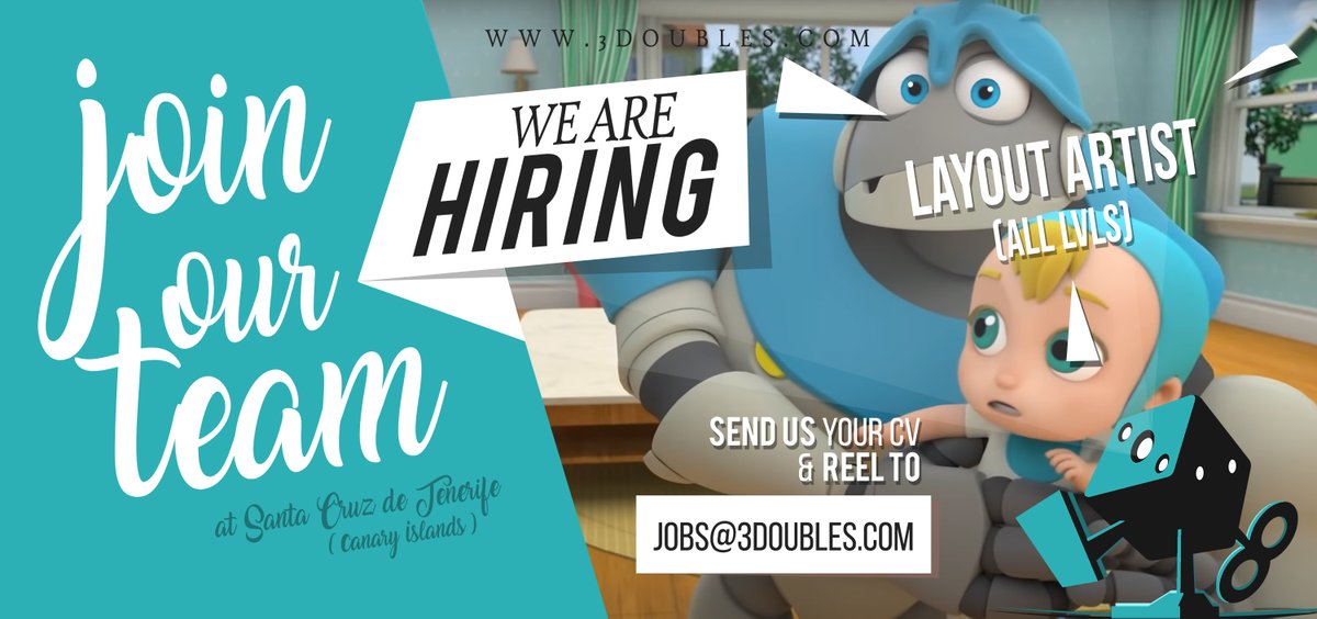 3DoublesProd's tweet photo. #HIRING! We are on the hunt for #LAYOUTARTISTS to work in our animated feature film! A huge growth opportunity in #Tenerife (#TheCanaryIslands).
Send your application at https://t.co/JFmbHCZAn3
#3DJobs #3DAnimation #animationjobs https://t.co/yRJvKJ7K0e