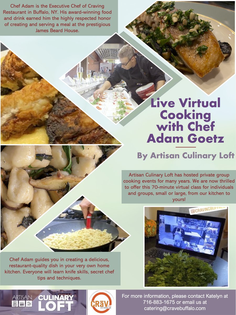 Super excited that we are now offering virtual cooking classes for individuals! Hosted by the ever amazing <a href="/BuffaloCooking/">Artisan CulinaryLoft</a> 

Click the link below for tickets and more info!
eventbrite.com/e/virtual-cook…