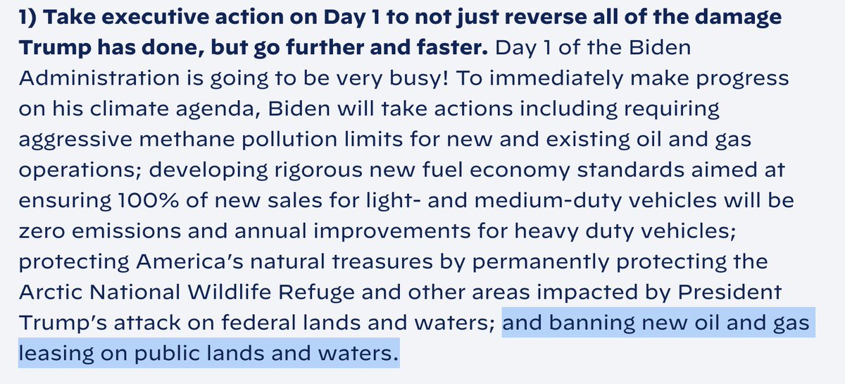During the general election, many argued President Biden really only meant that he would ban "new oil & gas *leasing* on public lands and waters"–a significant, but much narrower step. They pointed to this campaign document that only mentioned leasing:  https://joebiden.com/9-key-elements-of-joe-bidens-plan-for-a-clean-energy-revolution/