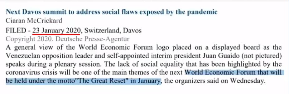Remember, all this was published in June 2020.And according to the Deutsche presse agentur, The Pandemic and Great Reset association started in January: