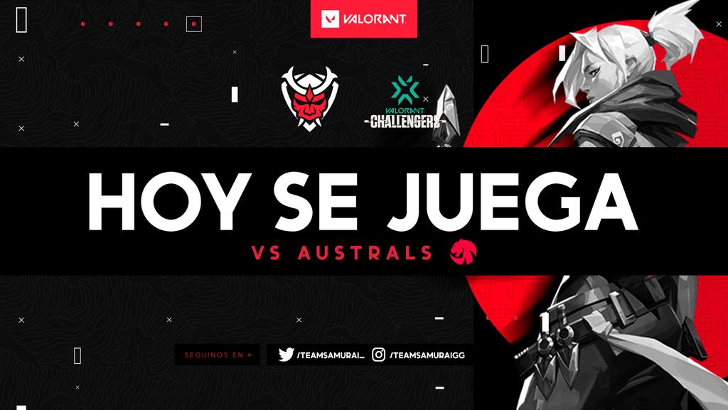 #VALORANT • Matchday

Hoy tenemos un partido de #VALORANTChallengers en donde nuestros Samuráis darán su máximo esfuerzo para conseguir la victoria. 

¡No te pierdas el EN VIVO!

🏆 <a href="/VALORANTLATAM/">VALORANT</a>
🆚 <a href="/australs_gg/">Australs</a>
▶️ twitch.tv/valorant_la
🕓 21:00HS

#GoSamurai⛩️ #NeverFail