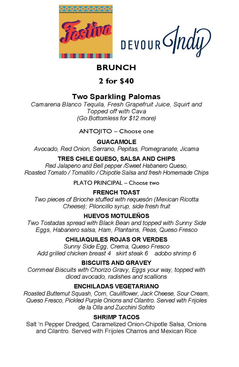 Devour Indy starts next week so make your reservations today.  
guestlistreservations.heartland.us/widget/123
…
 We have a Devour Dinner and Brunch menu! Also available for contactless pick up.app.getyomojo.com/oldorder/?vend…