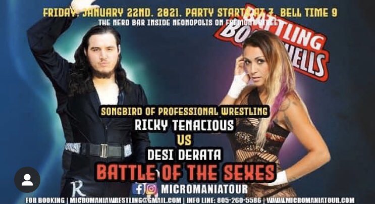 las_wrestling's tweet photo. Tomorrow night @TheNerdLV @BodySlamQueen3 takes on the @rickyespinosa3 inside the octagon as the #MicroManiaTour returns to the #FightCapital. BELL TIME 9PM. 📸 MicroManiaTour https://t.co/dp8Hz2nrhS