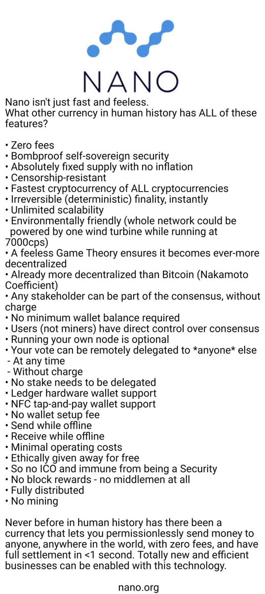 patrickluberus's tweet photo. @RaoulGMI $NANO 💖

✅ ZERO fees
✅ Fastest cryptocurrency
✅ No inflation
✅ More decentralized than Bitcoin
✅ Deterministic finality
✅ Scalable
✅ Environmentally friendly

@NanoTipBot !tip $1 @RaoulGMI https://t.co/PkdSJWAVMN