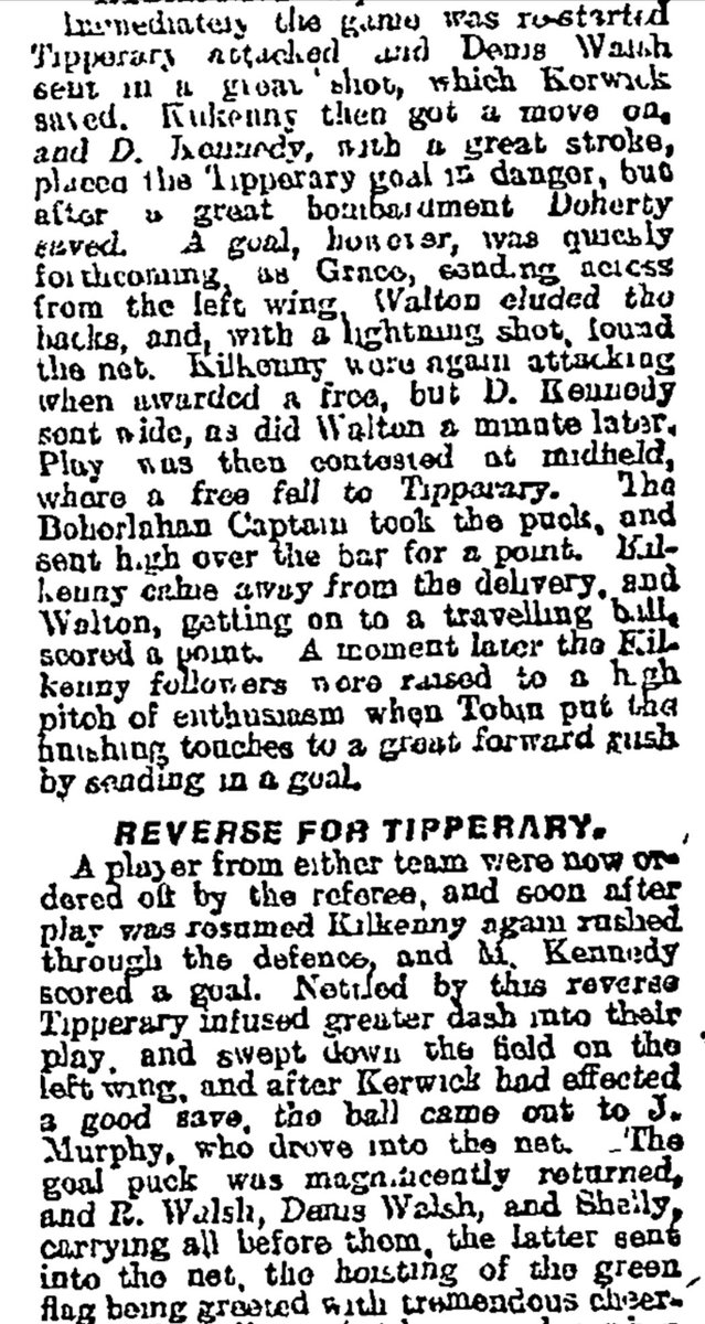 Hugh Shelly of  @thurlessars then completed his hat trick of goals seal a famous victory and a ninth title for  @TipperaryGAA on a final score line of 5-04 to 3-02 for  @KilkennyCLG. The match referee was Mr. Willie Walsh of  @WaterfordGAA  #corkhurlinghistory