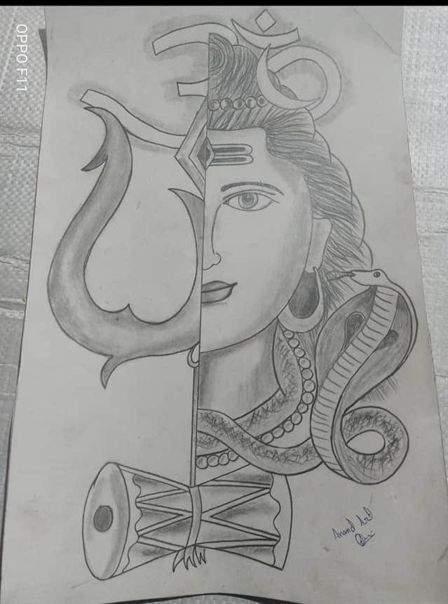 Lord Shiva Handpainted Drawing Adiyogi Shiva | GRAPHITE ON PAPER |  Landscape | NI-119-931027 | Dirums.com