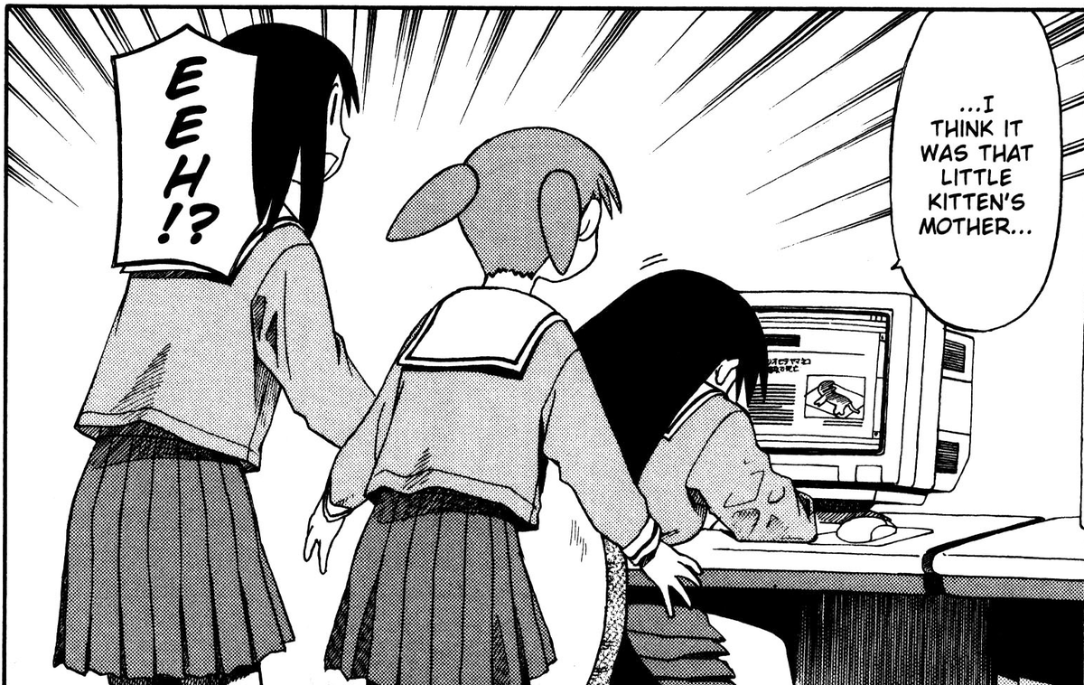 there's also a *much* better grasp of perspective, which can be seen when he draws shots that have much more complex floor plans and posing. this'll be the start of the closer direct comparisons, which usually tend to just be singular panels. i tried to get one of every character