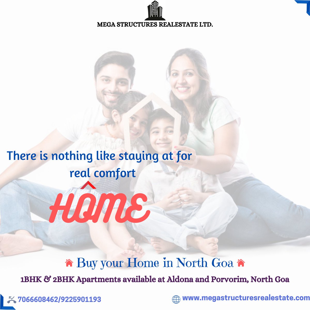 Buy your home In North Goa. Spacious 1BHK & 2BHK Apartments in Aldona and Porvorim ; Beautiful Location,  Good Amenities and Beautiful View.
For more details call-7066608462/9225901193
Visit- megastructuresrealestate.com
#apartments #northgoa #Goa #spaciousapartments #view #realestate
