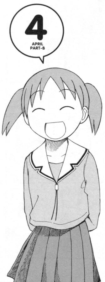 chiyo doesn't change all that much, but she looks a little bit more like yotsuba in the newer panels with a rounder facein earlier comics the pigtails are drawn realistically, but in later ones they're that distinct football shape. this is kept in the remake even in the new art