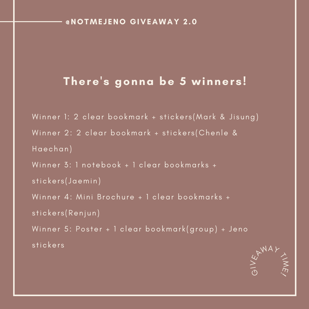 notmejeno's tweet photo. GIVEAWAY TIME 🥳

NCT Dream B2S Kit Loose. I decided to do a giveaway instead of selling these extra items. I also wanted to have as many winners as possible so I decided to split the prizes to 5 winners. 

🗓Ends 30/01/2021 @ 9pm
❗️Like &amp; Retweet. Follow is optional 😁 https://t.co/L0iboNyQpF