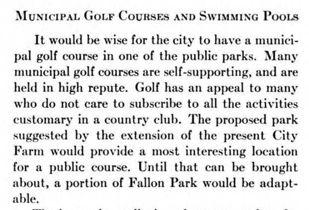 "It would be wise" for Roanoke to reserve a large chunk of its public park system exclusively for the game of golf. "Golf has an appeal to many who do not care to subscribe to all the activities customary in a country club"