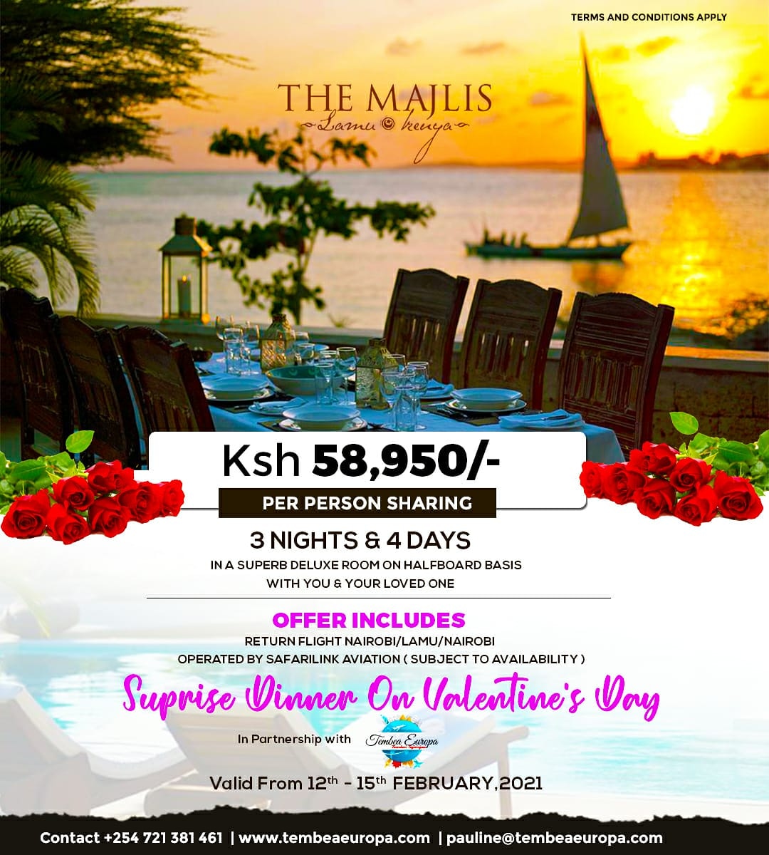 TembeaE's tweet photo. Love is in the air so why not take advantage of this hot offer courtesy of #TembeaEuropa and The Majestic Majilis and make this Valentine's one to remember.

#ValentinesDay #LoveIsInTheAir #Travel https://t.co/ygMqRFnUYE
