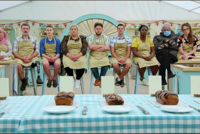 Bernie on a stool for the Bake Off technical challenge judging