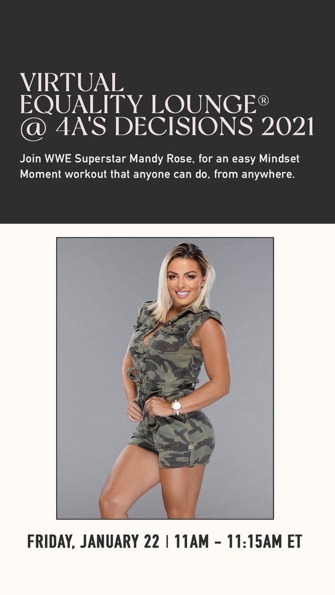 Join @WWE_MandyRose at the @femalequotient equality lounge for an easy Mindset Moment workout that anyone can do, from anywhere.  #4AsDecisions