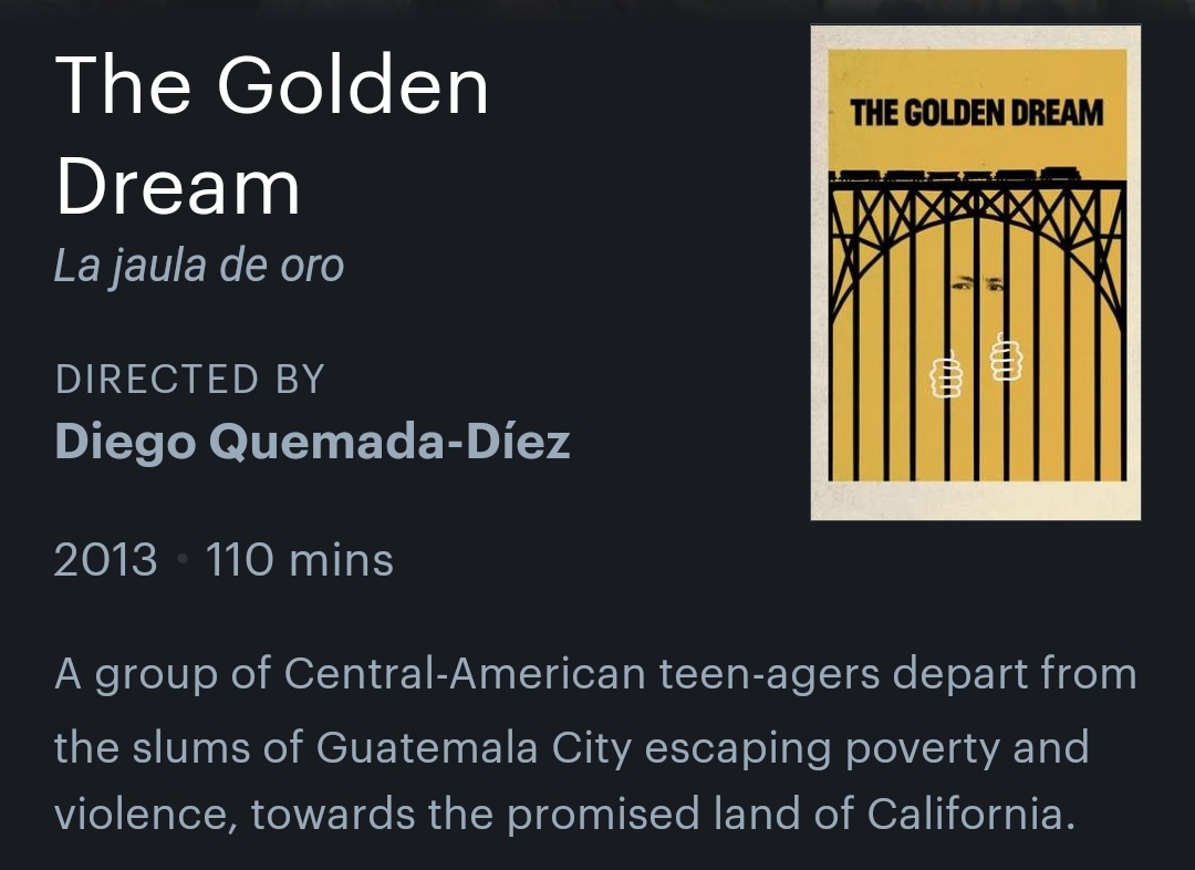 "La jaula de oro" I watched this movie for the first time when I was 14. It hit me really hard. You cand find it on prime video. Please look out for the tigger warnings.