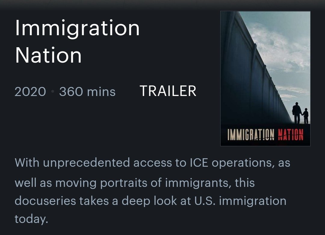 "Immigration Nation"Netflix original documentary series with 6 episodes. The filmmakers were threatend to delete the footage and to release it only after the election.