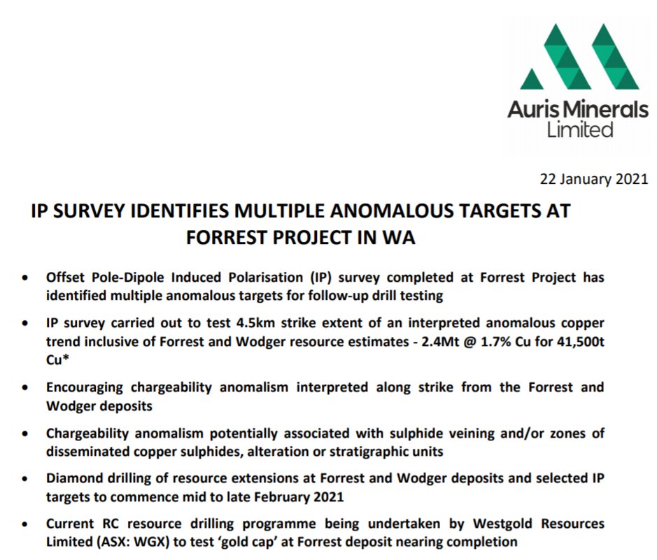 AurisMinerals's tweet photo. Auris Minerals is pleased to report results from the offset pole‐dipole induced polarisation survey completed in December at the #ForrestProject, located 130 km north of Meekatharra, in the Bryah Basin, WA.
Read more: https://t.co/Z12NHaCi4c
#gold #copper #mining $AUR #ASX https://t.co/deUCrdFEIp