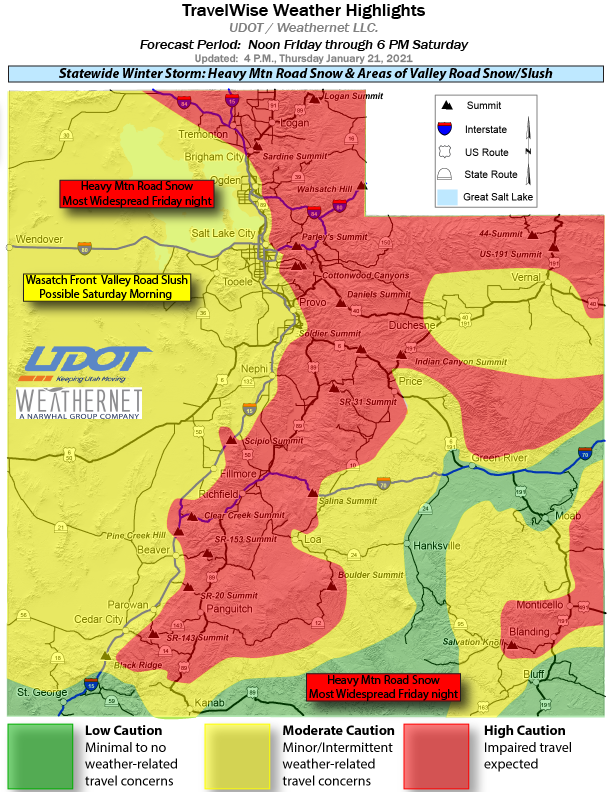 UDOTTRAFFIC's tweet photo. Weather Alert: Statewide winter storm impacts UT Fri. afternoon thru Sat. afternoon. Moderate/heavy mtn rd snow expected for the entire state Fri night. Valley road snow accumulations possible, potentially for the Wasatch Front Sat morning. https://t.co/4P1gO1U0Gg #utsnow #utwx https://t.co/akIG61S0Yz