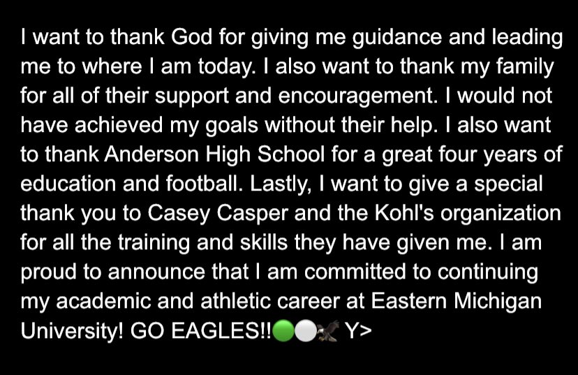 ZZoglio's tweet photo. I’m so exited to announce that I am committed to Eastern Michigan University❕🟢⚪️🦅@nunez_jay @Coach_Creighton @KohlsSnapping @Coach_Casper @CoachSidders @_AHS_Football @Boosters_AHS @CoachEvanDreyer @CoachStanyard @JesseMullins4 @JJLynch76 https://t.co/ffoviQfCvo