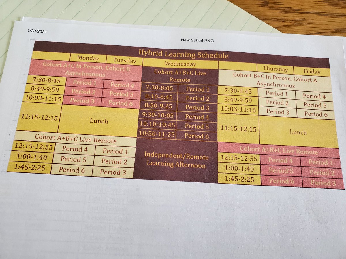 The schedule starting next week.  Please ask if you are not sure about any changes.