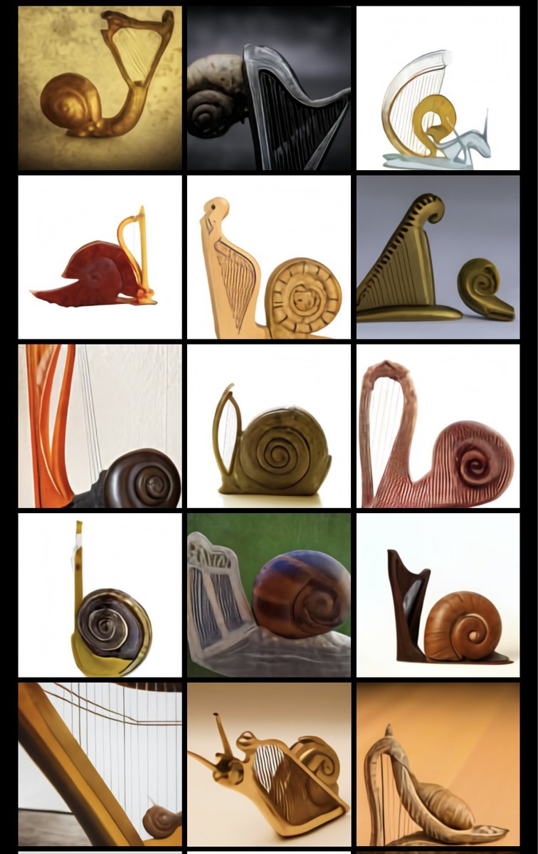 TechnoReady's tweet photo. The stock imagery business will soon be disrupted. 

@OpenAI has created a neural network (DALL•E) to make uniquely customized images.

Works for mashups too, like an armchair avocado 🥑 or a snail harp🐌 - comes out amazing and with many options!  

https://t.co/QxKTQVRkzX https://t.co/YmyFcNG7W2
