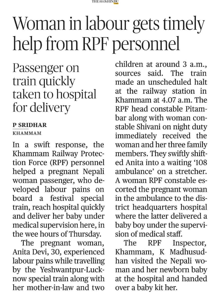 SCRailwayIndia's tweet photo. Woman in labour gets timely help from RPF personnel #RPFSCR @RailMinIndia @PiyushGoyalOffc @PiyushGoyal @RpfSc https://t.co/nwCDJOZesy